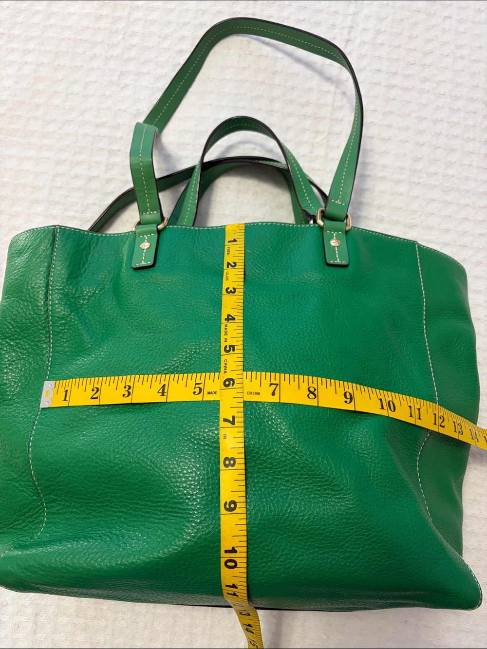 Frances Valentine Green Pebbled Leather Tote Bag with Gold-Toned Hardware - Picture 13 of 15